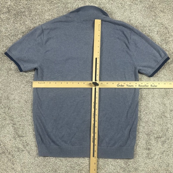 Aether Polo Shirt Mens Small Knit Cotton Cashmere Blend Short Sleeve Blue - Picture 8 of 9